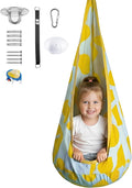 Calming Sensory Swing — Indoor Sensory Hammock for Kids &amp Adults Supports up to 170 lb (77 kg) Double-Layer Canvas Fabric Hanging Hardware Included White-Yellow