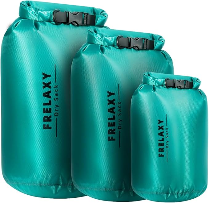 Frelaxy Waterproof Dry Bag 2 Pack/3 Pack Lightweight Portable Dry Bags 5L &amp 15L &amp 25L Durable Dry Sack Set Keep Gear Dry for Hiking Camping Boating Backpacking Kayaking (3 Pack - Turquoi