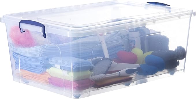 Superio Clear Storage Bin with Lid Large Stackable Container with Lid 60 Quart Wheeled Storage Box for Home Garage Storage