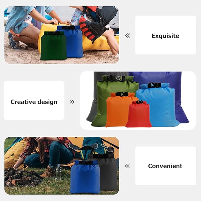 6pcs Waterproof Dry Bags Set with Roll-up Compression Pouches Multipurpose Lightweight Kayak Storage Organizer for Outdoor Camping and Boating