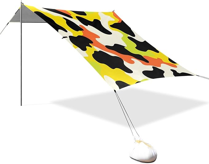 ALAZA Yellow Green Orange Cow Pattern Beach Tent Sun Shelter Portable Canopy Sunshade for Outdoor Camping Picnics Backyard Fun 10x9 ft