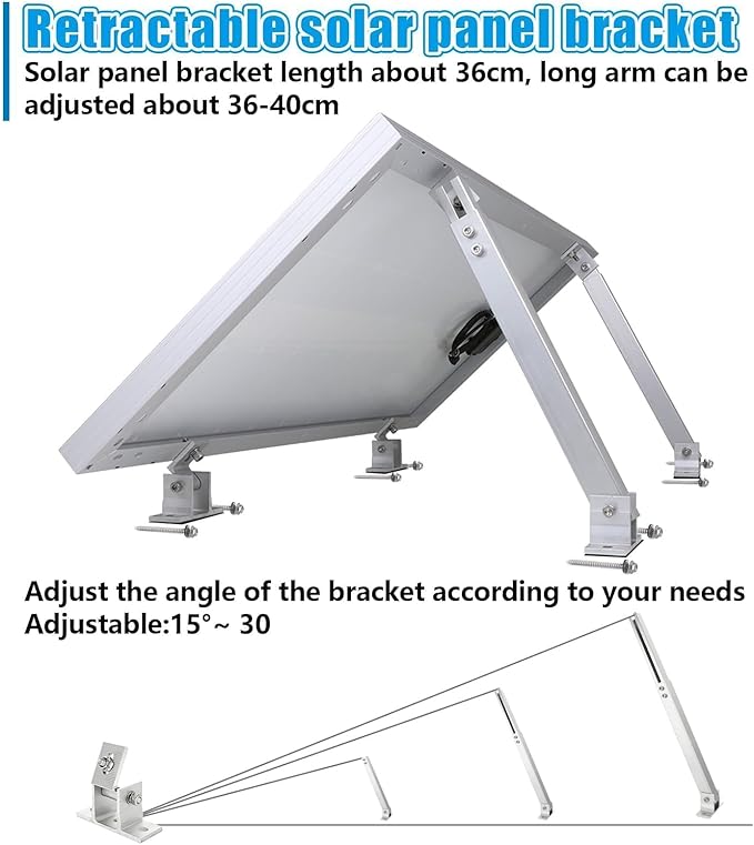 Adjustable Solar Panel Tilt Mount Brackets Aluminum Alloy Solar Panel Mounting Support up to 50 70 100 150 200 300 400 Watt Solar Panel for Flat Surface Roof RV Boat Off-Grid (Mount Only) Silver