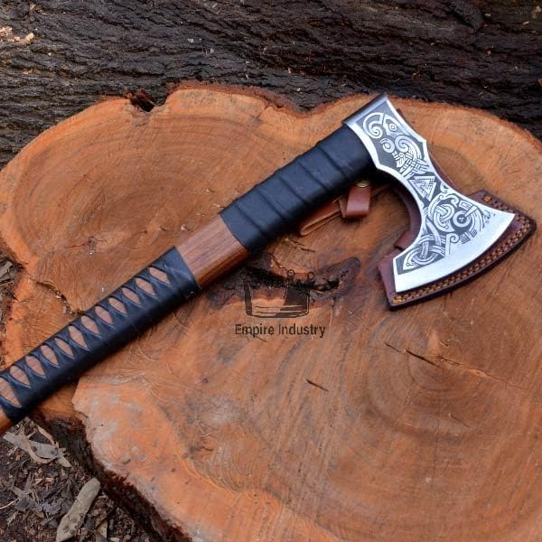 Handmade High Carbon Steel Viking Valhalla Axe with Sheath - Hunting Axe - Hunting Axe - Rose Wood Handle - Gift for Him by Empire Industry