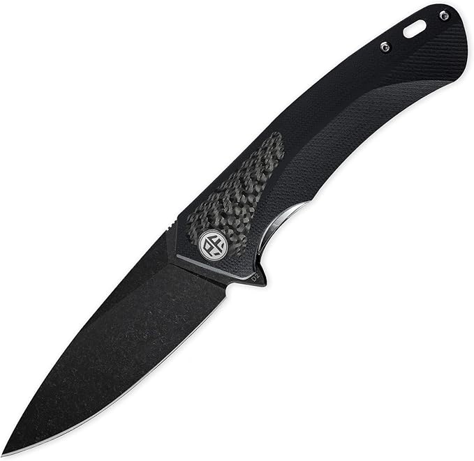 Petrified fish PF8383.74 Black Stonewashed D2 Blade166.6g Carbon fiber &amp G10 Handle Flipper Folding Knife