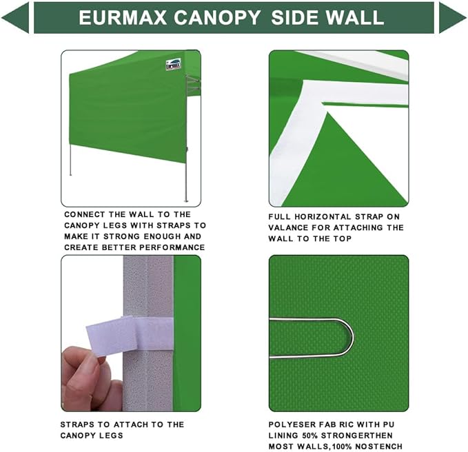 Eurmax USA 10x4.8 Pop Up Canopy SunWall-UV Protection for TentsBlocks Sunlight&ampWindWater Resistant Side Wall OnlyEasy Hook &amp Loop InstallationFit for 10FT Straight Leg Shelters&ampGazebo