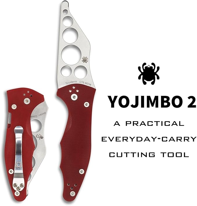 Spyderco Yojimbo 2 Trainer Folding Knife - Red G-10 Handle with Blunted CTS BD1 Steel Blade and Compression Lock - C85TR2