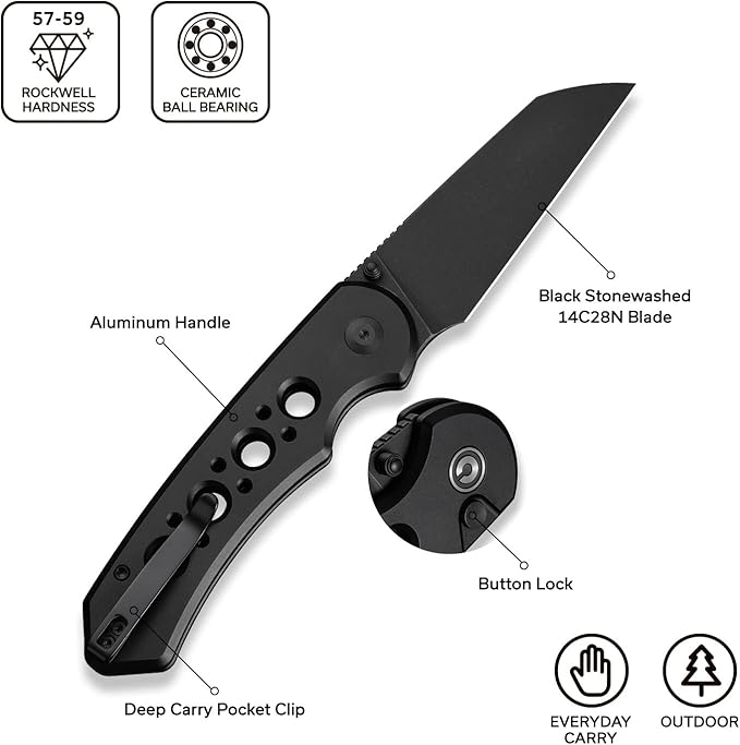 CIVIVI Pragma Prime Pocket Knife for EDC 3.49 14C28N Blade Aluminum Handle with Reversible Clip Camping Hiking Folding Knife for Men Women C24067-1 Black