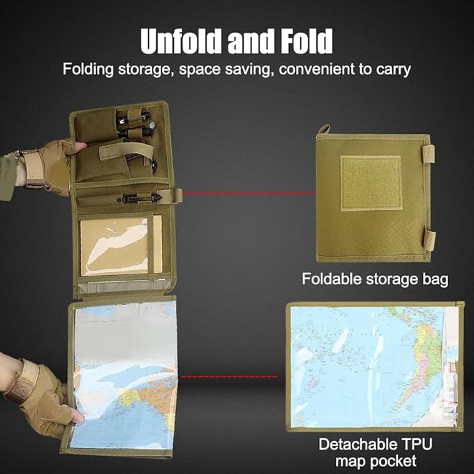 Tactical Map Case with 11×15in Clear Window Waterproof Foldable Map Storage Bag for Outdoor Camping Hiking Cycling