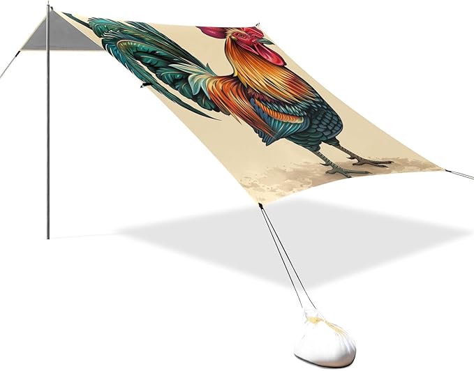 ALAZA Art Painting Rooster Beach Tent Sun Shelter Portable Canopy Sunshade for Outdoor Camping Picnics Backyard Fun 10x9 ft