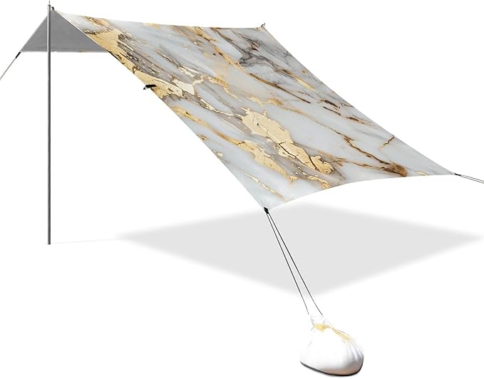ALAZA White Gold Marble Beach Tent Sun Shelter Portable Canopy Sunshade for Outdoor Camping Picnics Backyard Fun 10x9 ft