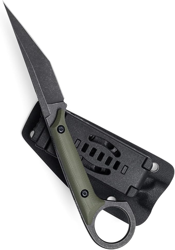 Fixed Blade Knife D2 Steel Blade and G10 Handle Utility EDC Knife for Outdoor Survival Hiking Camping with Kydex Sheath OS1221 (Green)