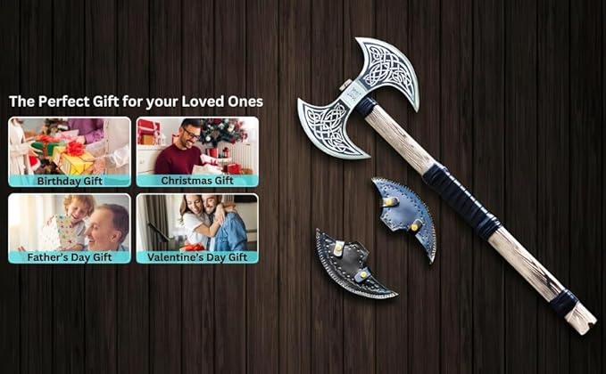 Handmade Carbon Steel Axe Medieval Warrior Double Headed Battle Axe | Viking Axe | Birthday Gift Brown