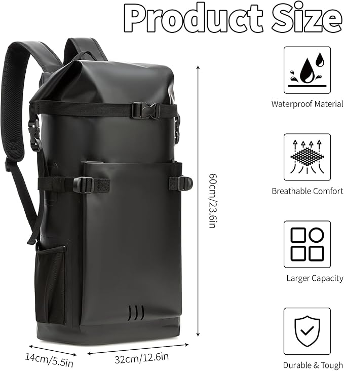Waterproof Dry BagHeavy Duty Hiking Backpack Roll-Top Closure Bag for Kayaking Hiking Camping Boating- Men/Women ﻿