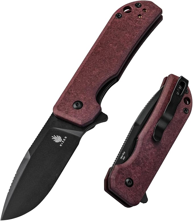 Kizer Nice Guy Pocket Folding Knife 2.84 Nitro V Blade Lightweight Sharp Camping and Hiking Tool Comfort Richlite Handle Liner Lock Flipper V3011A4
