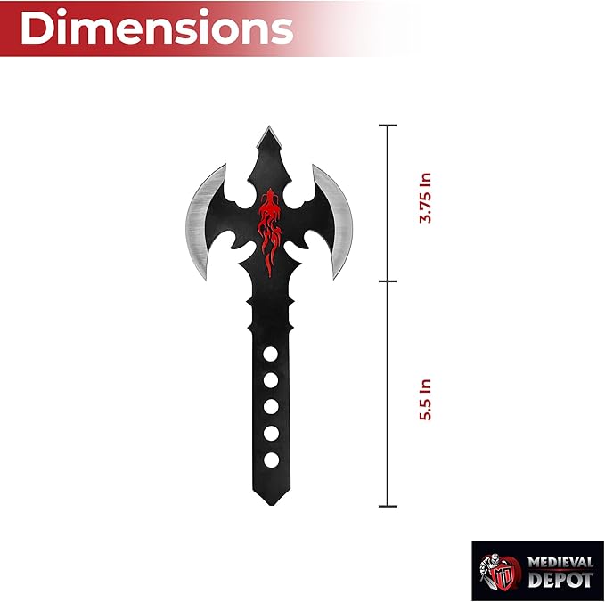 MedievalDepot Dragon's Mighty Fury Triple Edged Throwing Axe - Overall 8 Metal Black Anodized