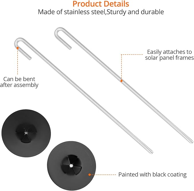 QWORK 200-Pack Stainless Steel Solar Panel Guard Clips with Self-Locking Washers and J Hooks –UV-Protected Animal Guard Fastener Clips for Bird Wire &amp Pigeon Fencing 38mm Clip Width