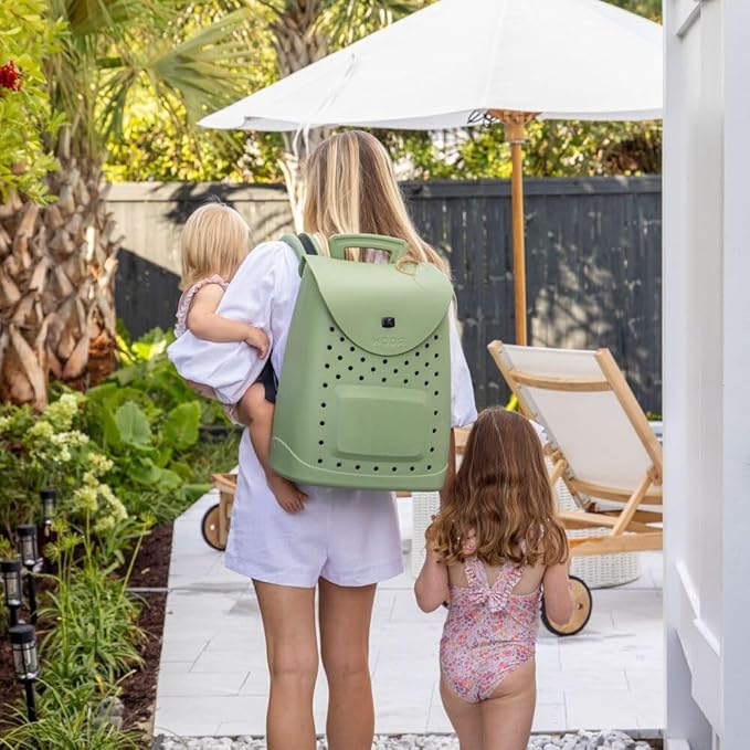 Woda Bag The Ultimate EVA Backpack | Washable Lightweight and Durable | Zipper Pocket Dry Bag For Beach Pool &amp Boat (Palmetto Green Original Woda Bag)