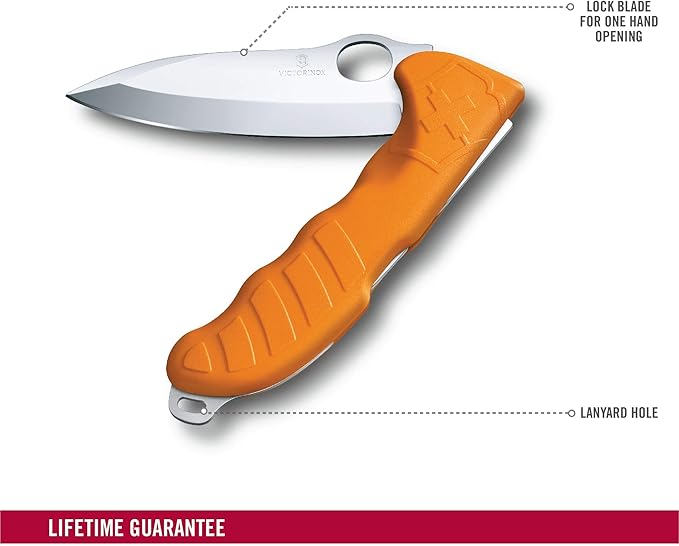 Victorinox Hunter Pro M Large Pocket Knife with Lock Blade and Lanyard Hole (Pouch Included) - Orange