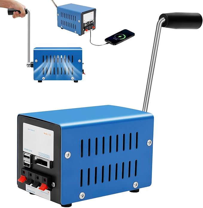 20W Portable Hand Crank Generator Manual Power Supply Generator Freestanding Generators Multifunction Manual Crank Generators with Handle for Field Operations Field Trips Off-Grid Emergency