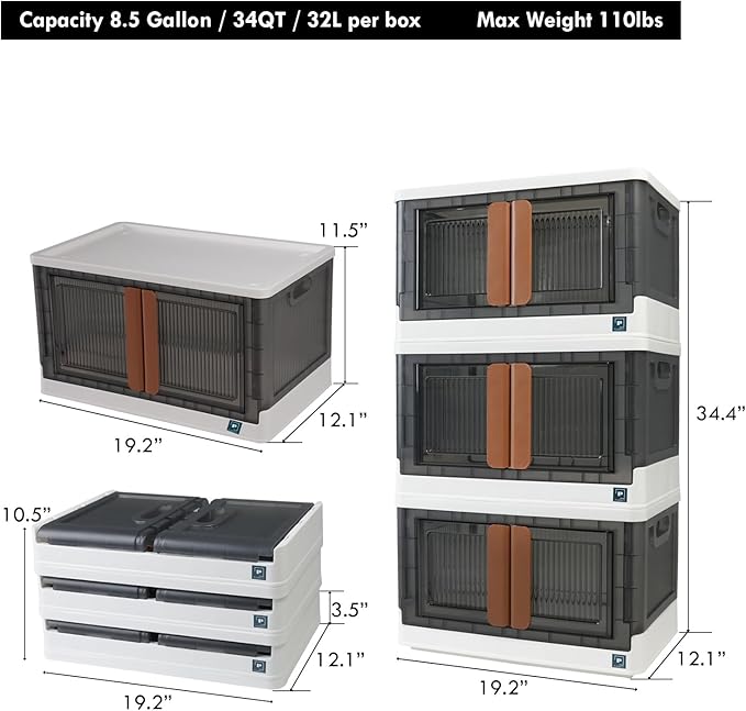 Stackable Storage Bins with Lids Set of 3 Plastic Storage Container for Clothes8.5 GAL Collapsible Storage Bins with Lids for Easy Home Organization Storage Bins with Lids for Versatile Use (3)