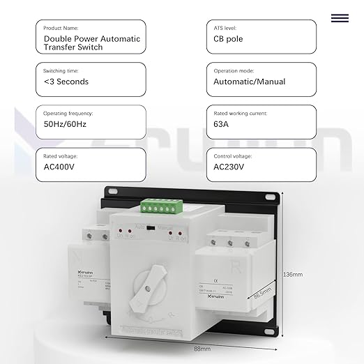 Dual Power Automatic Transfer Switch 110V 63A Outdoor Generator RV Transfer Switch 50HZ/60HZ Generator Changeover Switch(3P)