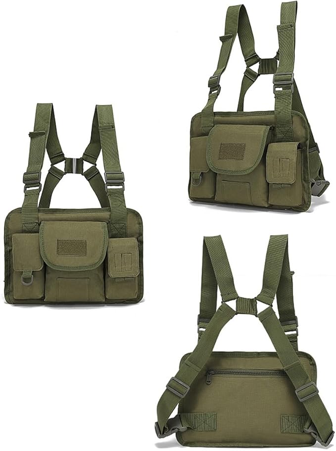 Outdoor Chest Bag For Men Tactical Utility Pack Lightweight Chest Pouch Hiphop/Harness Bag for Workouts Cycling Hiking (Military Green)