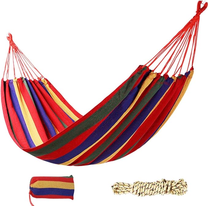 Portable Hammock Single Double Camping Hammock with Storage Bag Rainbow Stripe Hammocks for Camping Travel for Backpacking Beach (Color : Red Stripes/Single/Widened)