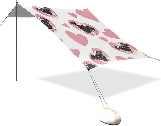 ALAZA Pink Dog Heart Pattern Beach Tent Sun Shelter Portable Canopy Sunshade for Outdoor Camping Picnics Backyard Fun 10x9 ft
