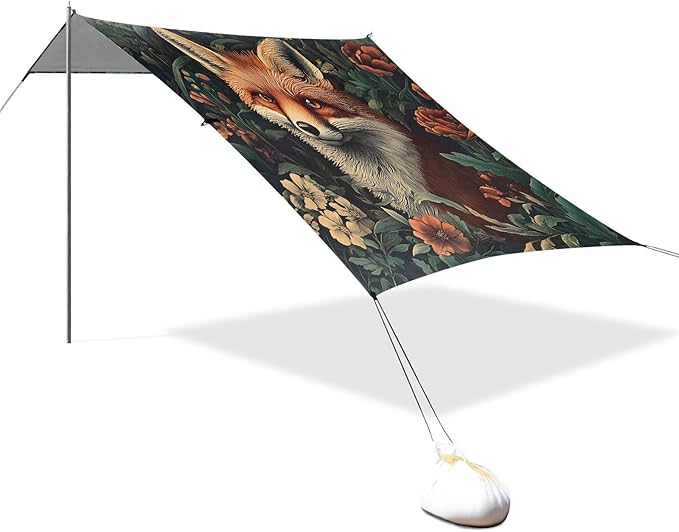 ALAZA Retro Fox Beach Tent Sun Shelter Portable Canopy Sunshade for Outdoor Camping Picnics Backyard Fun 10x9 ft