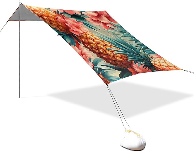 ALAZA Pineapples Red Floral Beach Tent Sun Shelter Portable Canopy Sunshade for Outdoor Camping Picnics Backyard Fun 10x9 ft