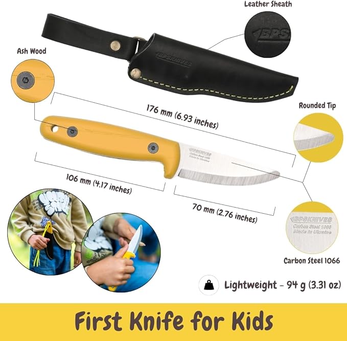 BPSKNIVES Season Series Summer - Kids First Knife - Bushcraft Knives for Boys - Whittling Knives for Kids - Safe Kid Knife with Sheath &amp Rounded Tip - Camping Knife - Gift for Boys