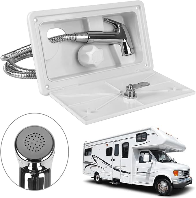 RV Exterior Shower Box Kit Torcarvh Shower Head with Lock with Hose and 2 Keys for Marine Boat RV Motorhome Caravan Camper Accessories (White)