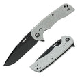 GRITR Stealth Folding Pocket Knife w/ 3.5 D2 Steel Blade for Military Hunting Camping Hiking – Gray Handle Non-Serrated Blade with Stonewashed Finish