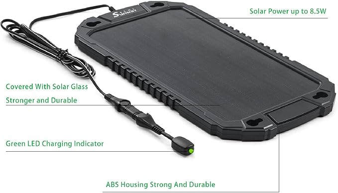 Sunway Solar Car Battery Trickle Charger &amp Maintainer 12Volt 8W Solar Panel Power Charger kit Portable Waterproof for Automotive RV Marine Boat Truck Motorcycle Trailer Tractor Powersports Snowmob
