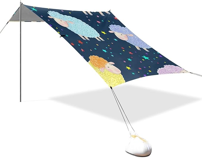 Beach Canopy with Windproof Ropes &amp Sandbags Beach Tent Sun Shade Sun Shelter for Camping Trips Fishing Backyard Fun or Picnics Sheep