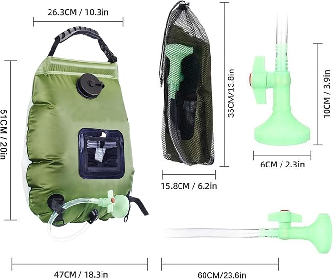 Solar Camping Shower - 5 Gallon Portable Bag Head with Hose Included Camp Bath Pouch with Solar Heating Outdoor Shower 20L Capacity Portable Showers for Beach Indoor Cabin