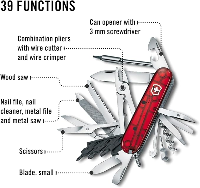 Victorinox CyberTool L in Red Transparent - 39 functions - Medium Pocket Knife with Fold-Out Bit Case