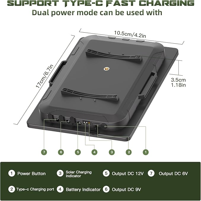 Trail Camera Solar Panel - 6000mAh Built-in Battery Waterproof Solar Charger Kit with Multiple DC Connectors Compatible with Tactacam Reveal Cameras
