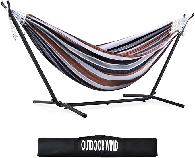 550lbs Capacity Double Hammock Adjustable Hammock Bed with 10ft Heavy Duty Steel Stand Includes Portable Carrying Case Easy Set up