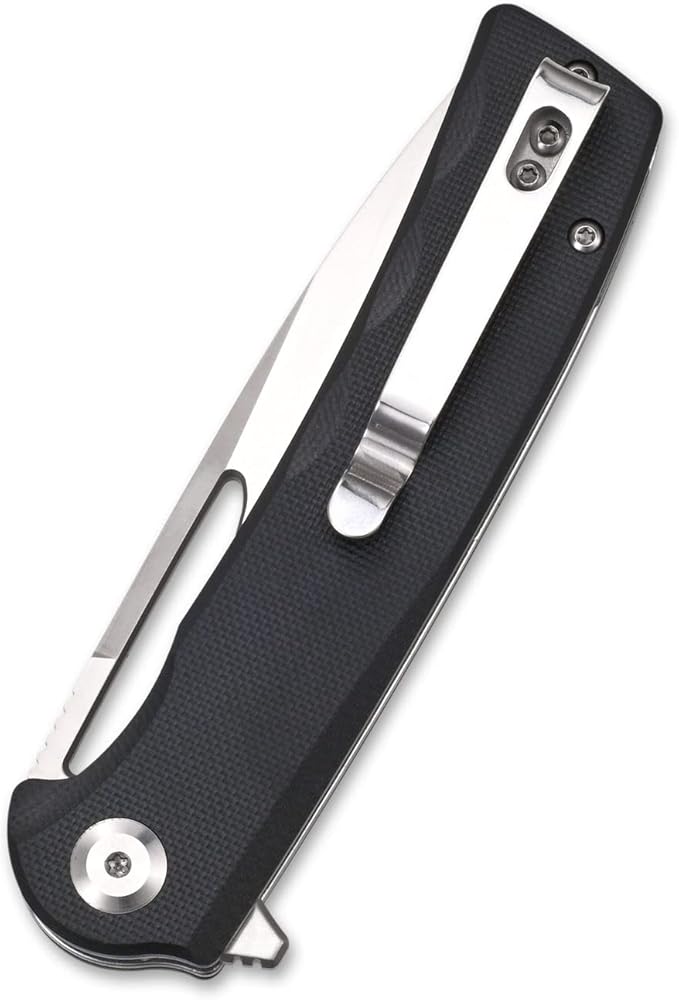 Sitivien ST126 Folding KnifeD2 Satin Blade+G10 HandlesLiner LockDeep Carry Pocket Clip for Outdoor and EDC(Black)
