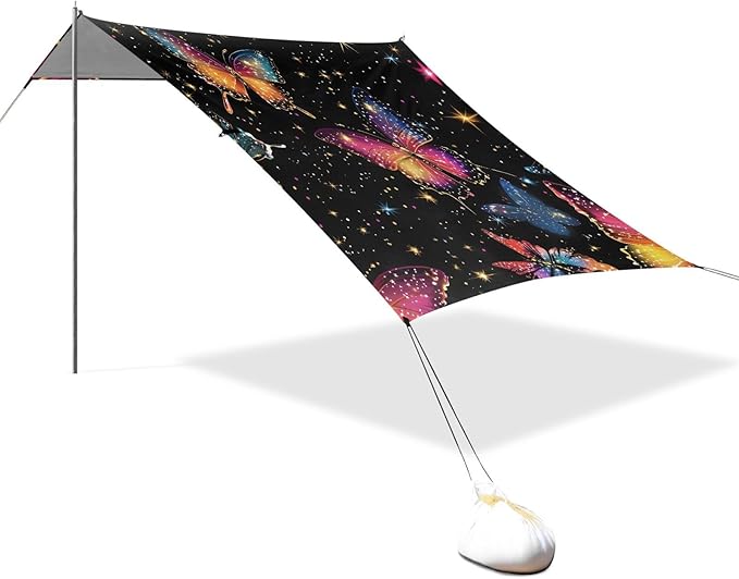 ALAZA Butterfly Colorful Pattern Beach Tent Sun Shelter Portable Canopy Sunshade for Outdoor Camping Picnics Backyard Fun 10x9 ft