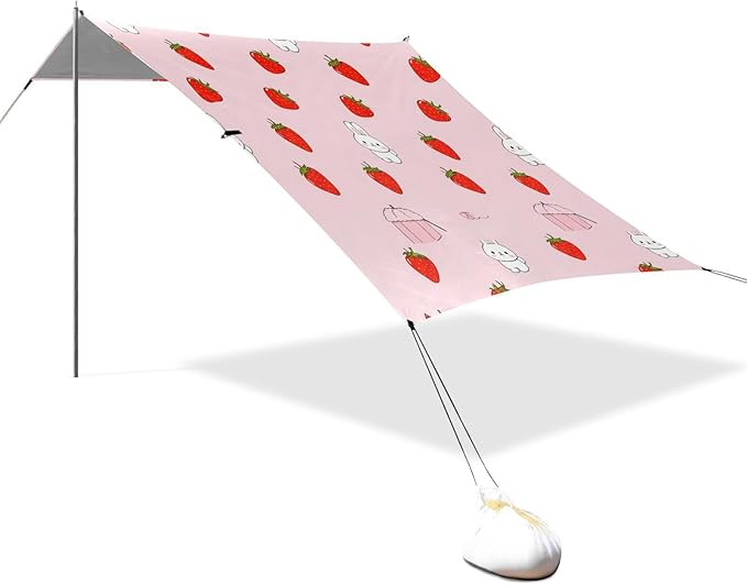 xigua Strawberry Beach Tent Sun Shelter with Carrying Bag - Silver Coated Oxford Fabric Beach Canopy for Beach Camping Fishing - Includes Windproof Ropes Sandbags &amp Stakes