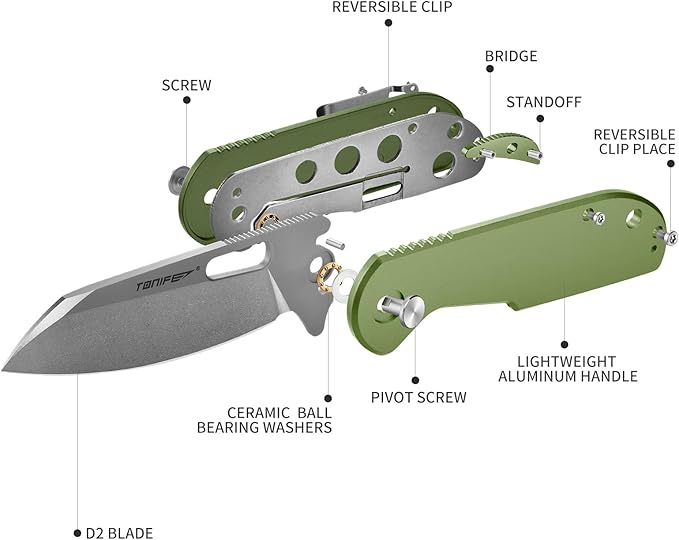 TONIFE Galaxy EDC Folding Pocket Knife with D2 Steel Blade and Aluminum Handle Compact Outdoor Tool for Camping and Everyday Carry (green)