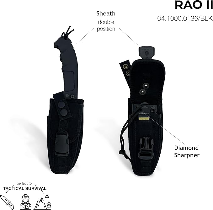 Extrema Ratio - RAO II (Black) Folding Knife Böhler N690 Steel Blade Burnished Finish Secure Locking System Anticorodal Anodized Aluminum Handle Handcrafted in Italy Heavy-Duty and Reliable