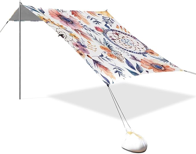 ALAZA Watercolor Ethnic Bohemian Dream Catchers and Flowers Beach Tent Sun Shelter Portable Canopy Sunshade for Outdoor Camping Picnics Backyard Fun 10x9 ft