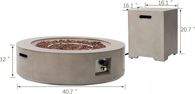 SUNBURY Outdoor 42 Inch Propane Fire Pit Table Circular Gray Patio Fire Table 50000 BTU w 20 lbs Tank Cover Waterproof Cover Free Lava Rocks