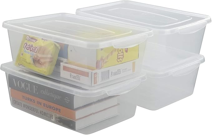 Gloreen 4 Pack Clear Storage Bin 14 Quart Latch Containers Boxes with Lid Clear