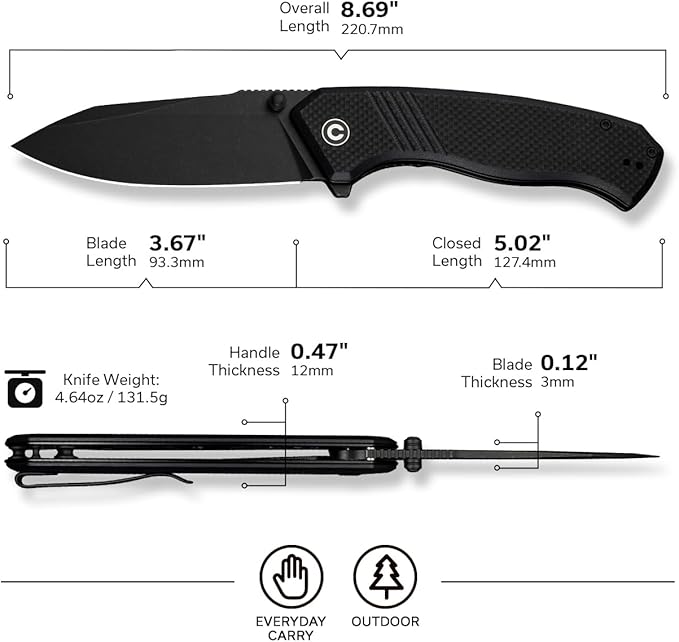 CIVIVI Placoid Pocket Knife for EDC Folding Knife with 3.67 14C28N Blade G-10 Handle For Men Women Gift C23079-1