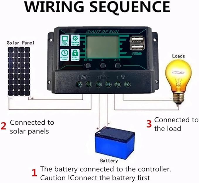 Solar Charge Controller 150A 100A 60A 50A 30A 20A 10A MPPT PWM Solar Char Controller 12V 24V LCD Display 2 USB Port Solar Panel Battery Regulatorfor Solar Panels(30A)