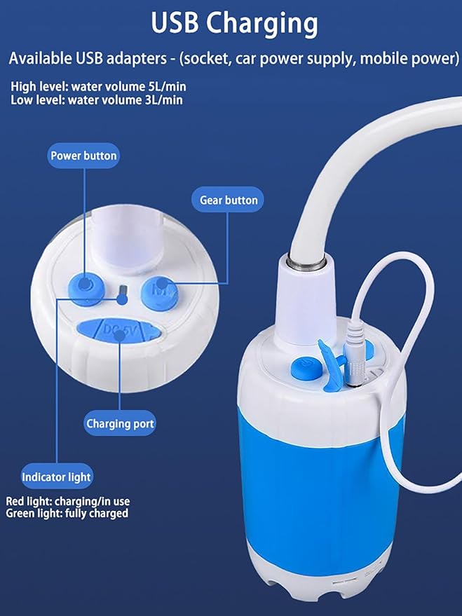 Outdoor Camping Shower Pump - Rechargeable Outdoor Shower Head Sprayer Portable Shower Head with Hose for Camping Perfect for Camping Hiking Travel Car Washing &amp Pet Cleaning